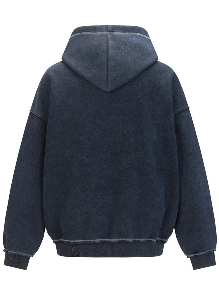 سويت شيرت رجالي بقلنسوة عتيق ملابس الشارع الشهير بسحاب عالي الجودة بتصميم حافة فضفاضة غير رسمية موضة الخريف والربيع