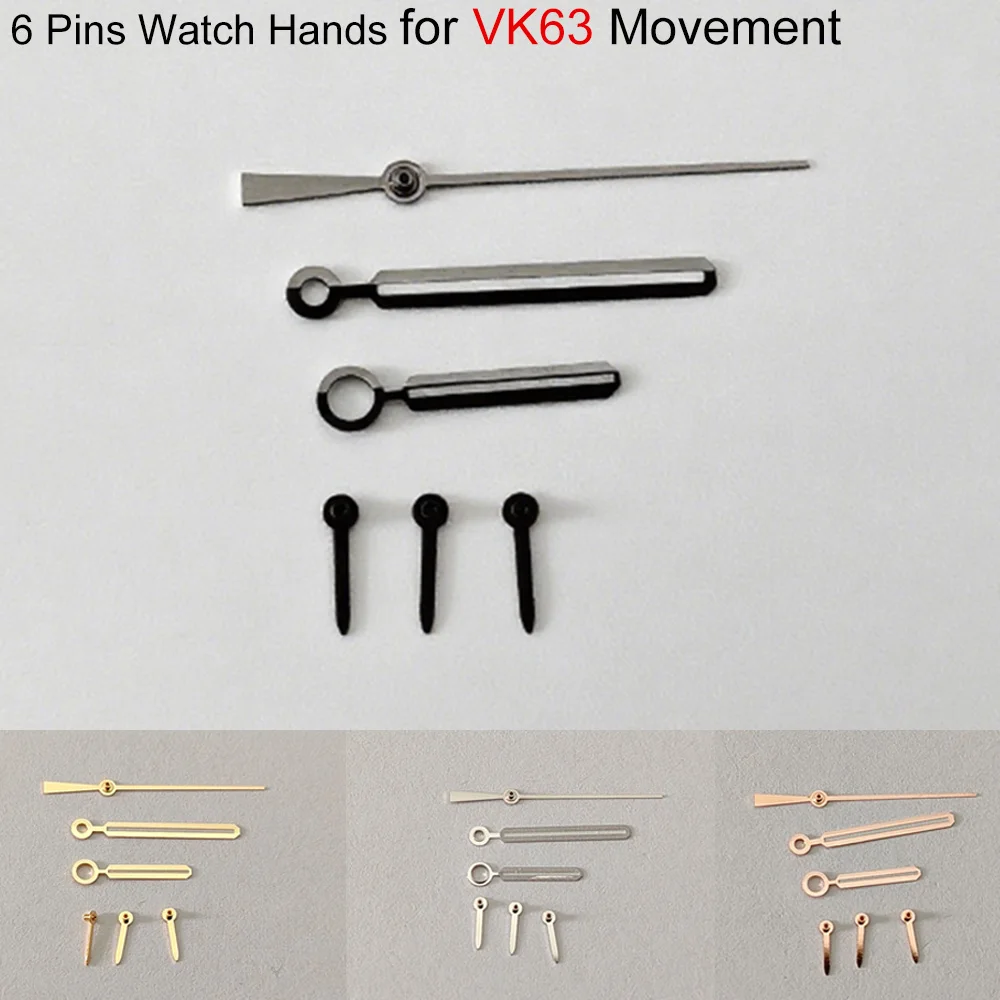 

For VK63 Watch Hands Green Luminous Replacement Gold/Rose/Grey/Silver Hand 6 Pins Watch Pointers for VK63 Movement Accessories