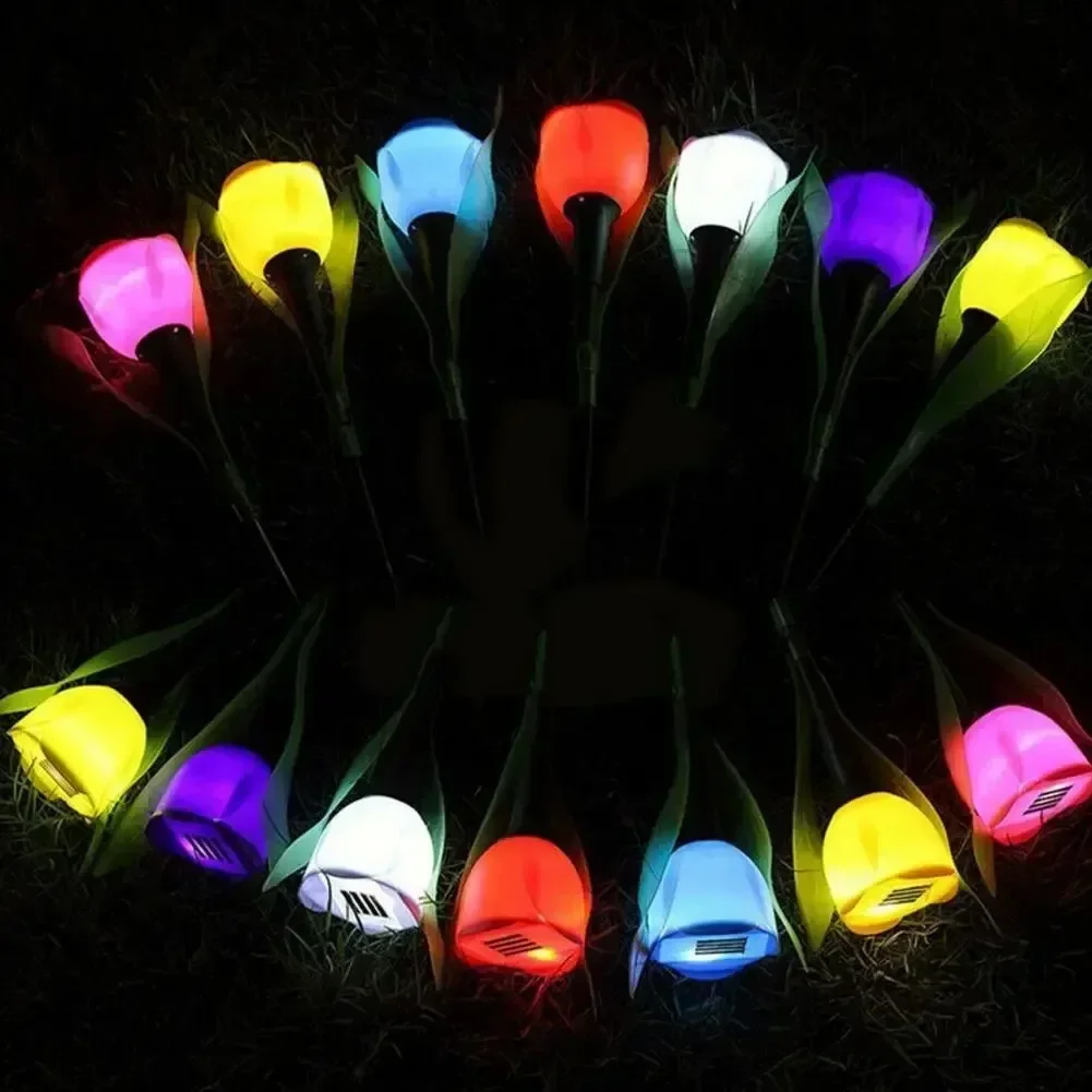 Solar Tulip Flower Lights Outdoor LED Waterproof Garden Stake Lawn Decor Yard Party Decoration Warm White Solar Outdoor Light
