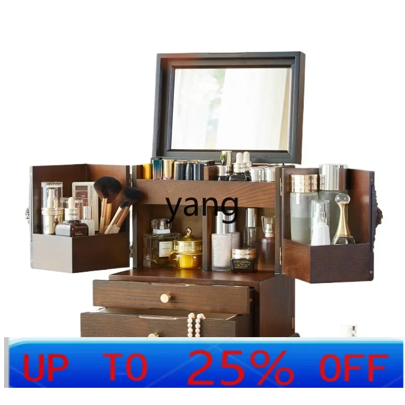 

LH bedside table, cosmetic storage box, retro wind dust-proof wooden vanity box with lid.