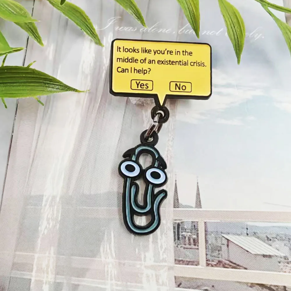 It Looks Like You’re in The Middle of An Existential Crisis Text Pop-up Brooch Paper Clip Pendant Badge Creative Lapel Pin Gift