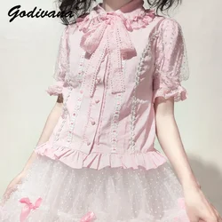 Lolita Inner Wear Original 2024 New Spring Summer Girl Students Cotton Short Sleeve Shirt Op Cute All-Match Blouses