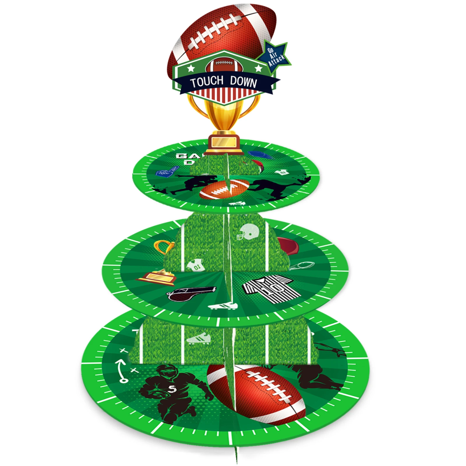 Football Cupcake Stand,3 Tier Football Birthday Party Decorations for Kids Boys Teenagers Football Themed Cardboard Cupcake