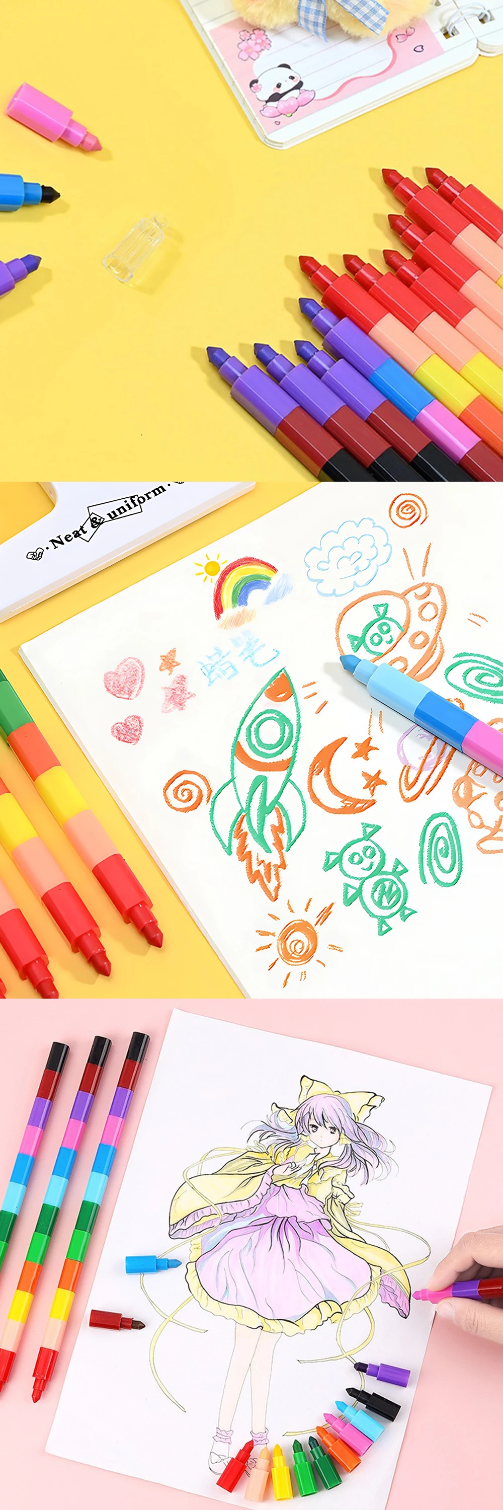 12-36PCS Stapelbare 12-Farbe Regenbogen Bausteine Kreide Malerei Stift Schule Büro Schreibwaren Party Zeichnung Karneval geschenk ZYF – Detail 2