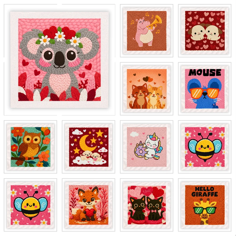 

25*25cm frame Punch Needle Embroidery Kit for Beginners Adult Cute Animal Punch Needle Kit Handcraft crafts for adults Diy Gift