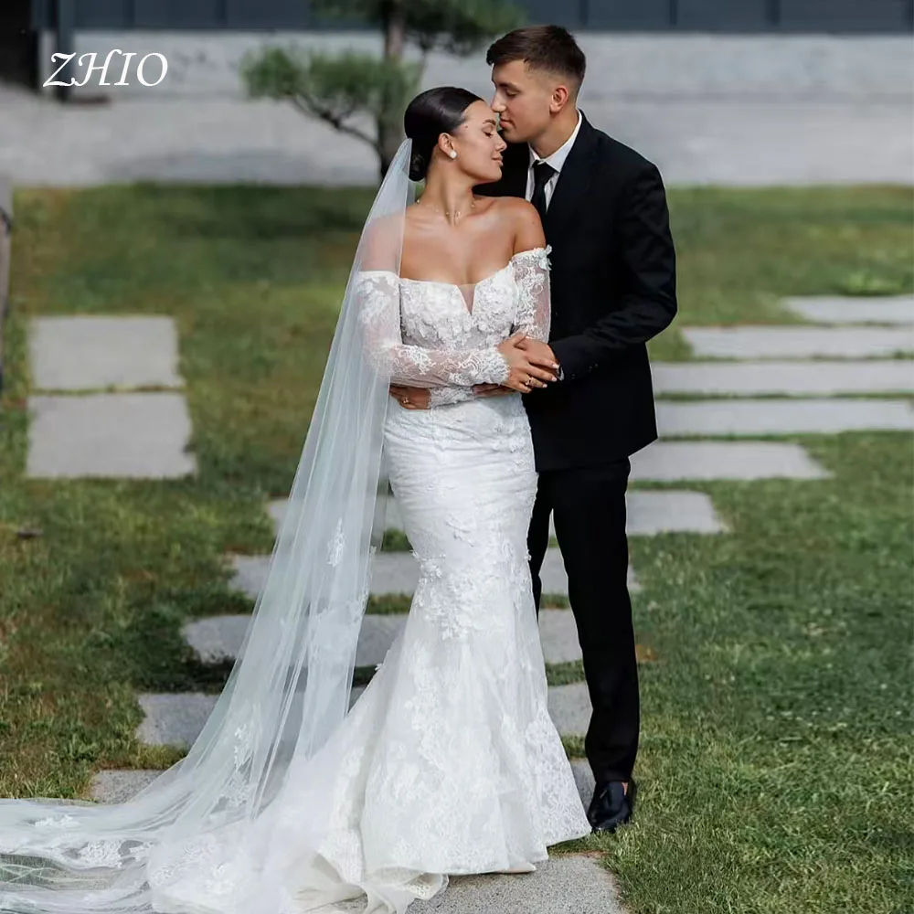 ZHIO Elegante Applicaties Trouwjurk Sweetheart Off Schouder Zeemeermin Sweep Trein Witte Kanten Bruidsjurk CustomizedRobe De Mariée