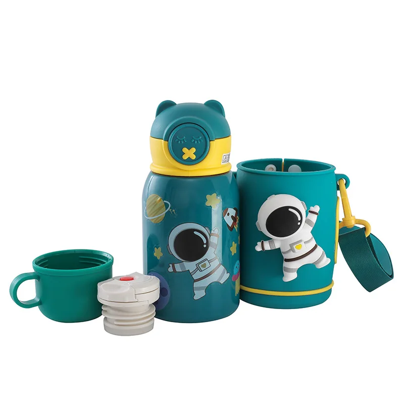 Kinder Thermos Tasse Kreative Cartoon Dreidimensionale Drücken Sound Puppe Denkt Student Topf Elastische Deckel Stroh