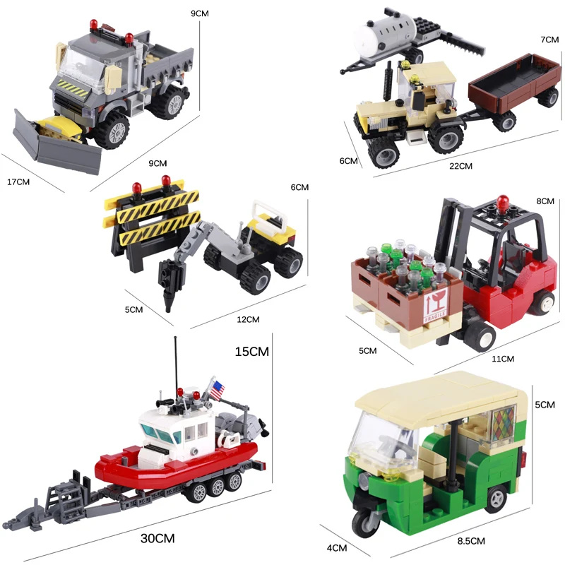 DIY Education MOC Transport Car Model Building Blocks Pickup Truck Speedboat City Engineering Vehicle Tractor Bricks Toys Gift