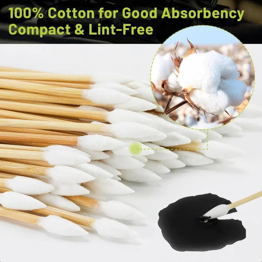 Tamponi per pulizia pistola da 1000 500 pezzi con 6 bastoncini di bambù lunghi Tampone di cotone altamente assorbente senza pelucchi a punta per arma da fuoco di precisione C
