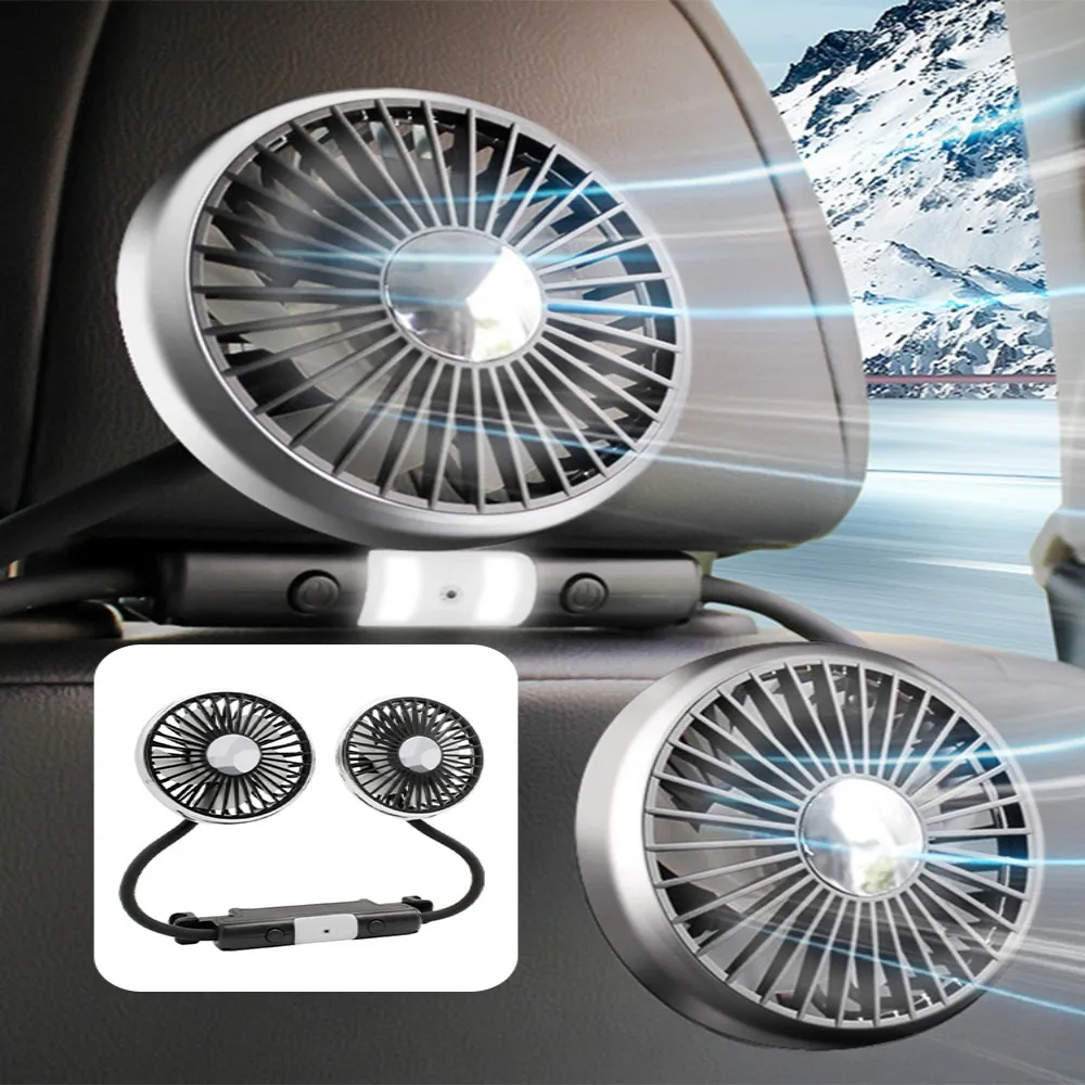 

Dual Head Car Clip Fan With Led Light 360 Degree Rotatable Car Cooler Fan Low Noise Cooling Fans Car Electrical Appliances