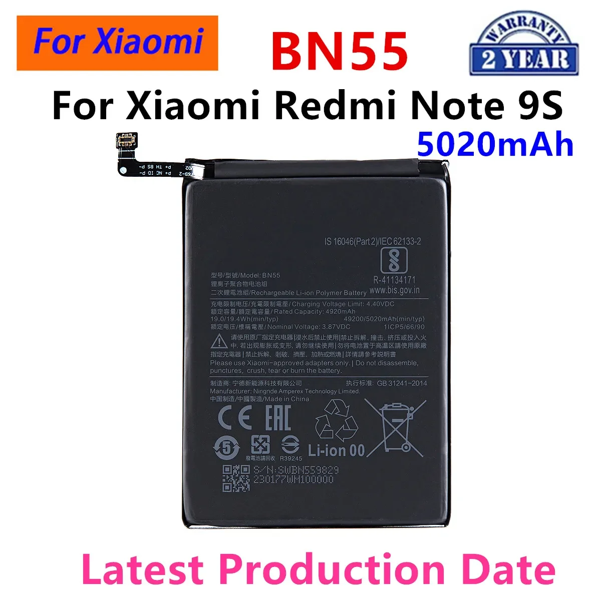Brand New BN55 5020mAh Battery For Xiaomi Redmi Note 9 S Note 9S Note9S  Phone Replacement Batteries +Tools image 2