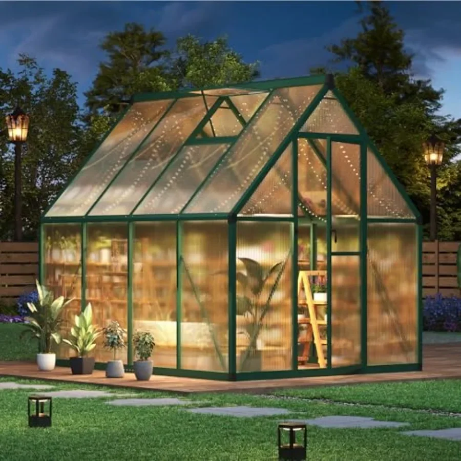 6×7 Feet Outdoor Greenhouse, Large Walk in Greenhouses for Outdoors and Garden Planting, Polycarbonate Green House with Enhance
