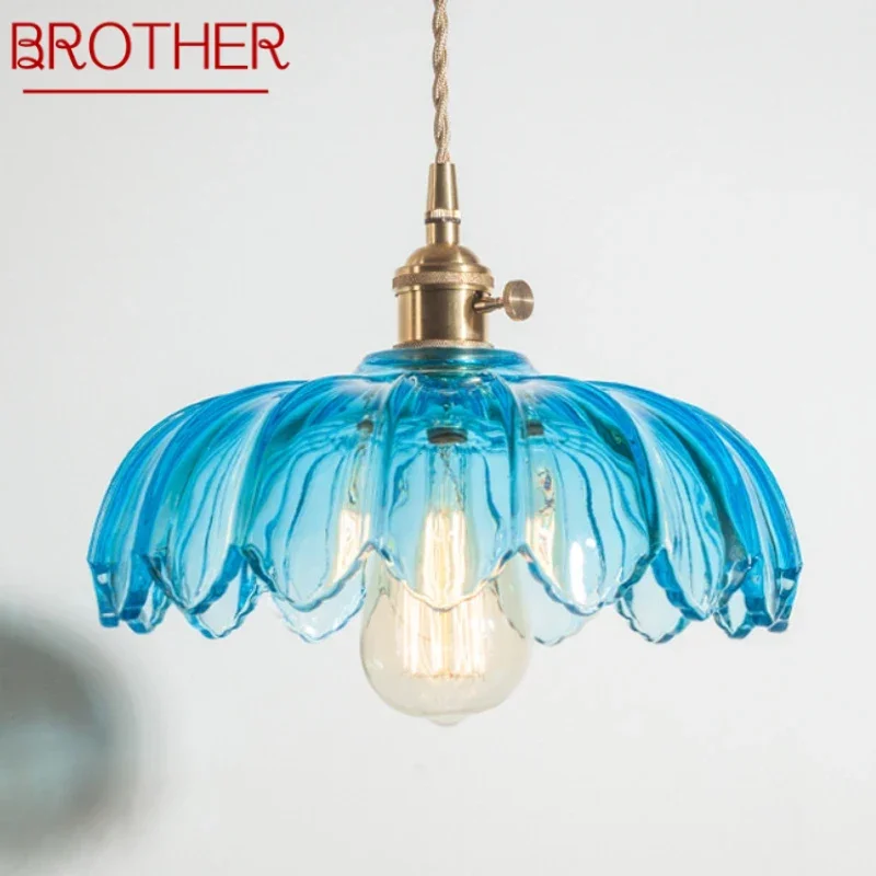 

BROTHER BROTHER Nordic Brass Pendent lamp Modern Bedroom Bedside lamp Color Glass LED Restaurant Bar Aisle Chandelier