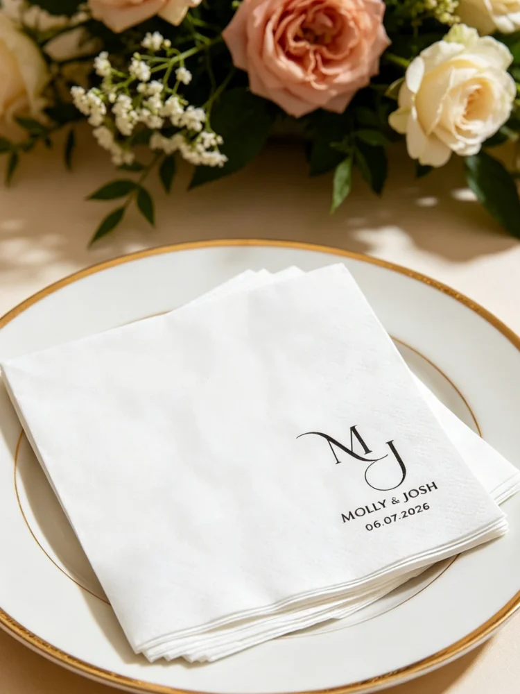 Custom Wedding Cocktail Napkins Personalized Disposable Paper Towels Multi Size For Bridal Shower Engagement Wedding
