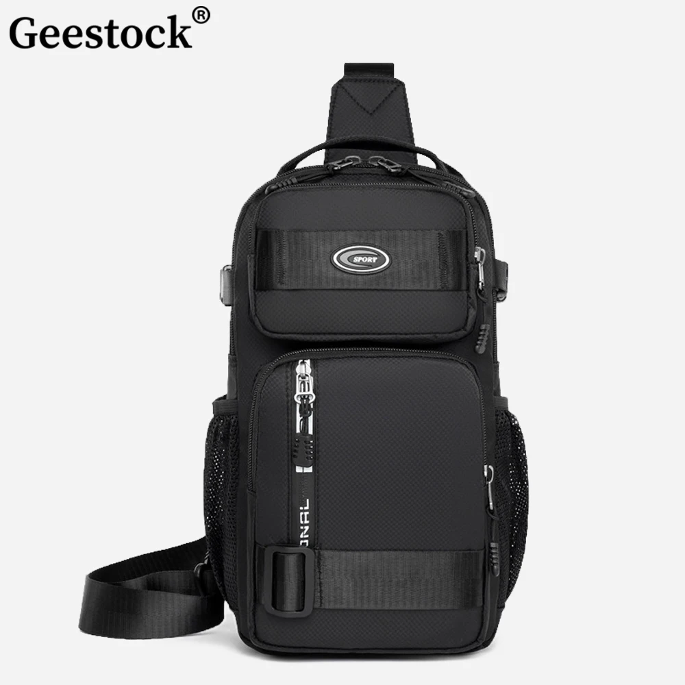 Geestock Waterproof Men\'s Shoulder Bag Outdoor Oxford Crossbody Bag Male Trip Sling Bags Large Capacity Travel Sport Chest Bag