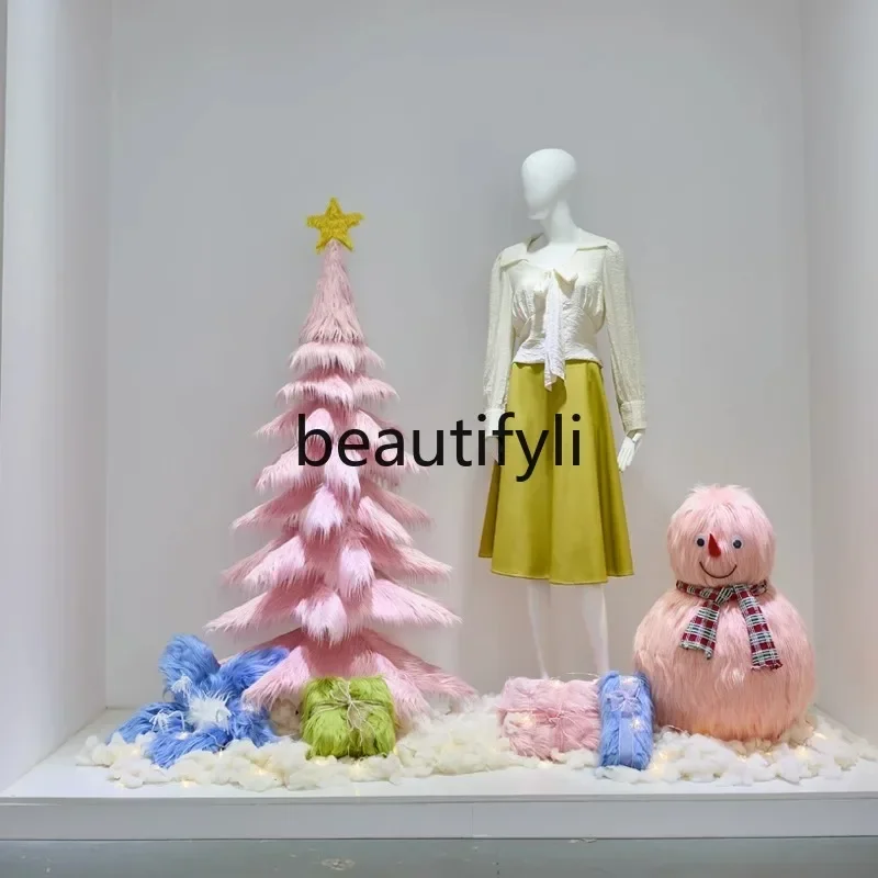 

New Christmas Christmas Tree Creative Clothing Store Mao Mao Tree Window Decoration Scene Layout Live Room s 14
