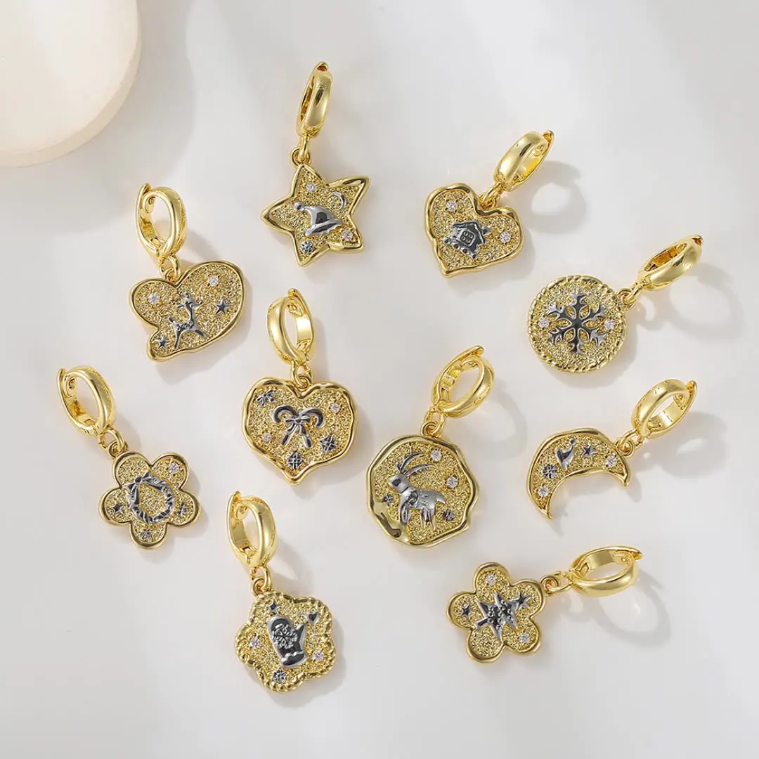 

2025 New Christmas Series Jewelry Accessories 18k Gold-Plated Snowflake Elk Christmas Tree Pendant for DIY Necklace Bracelet