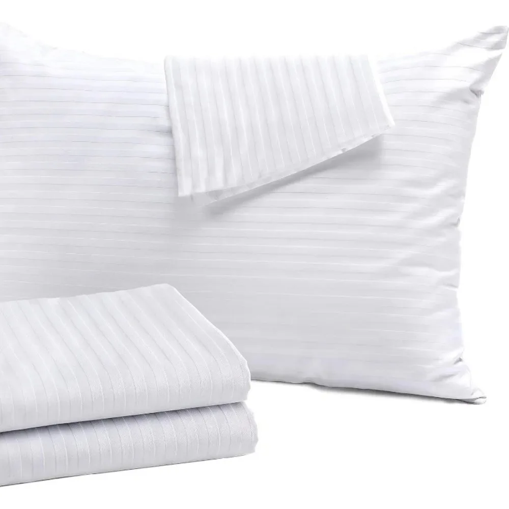 4 Pack Standard Pillow Protectors with Zipper, Soft Quiet Cotton Sateen, Effective Dust Protection