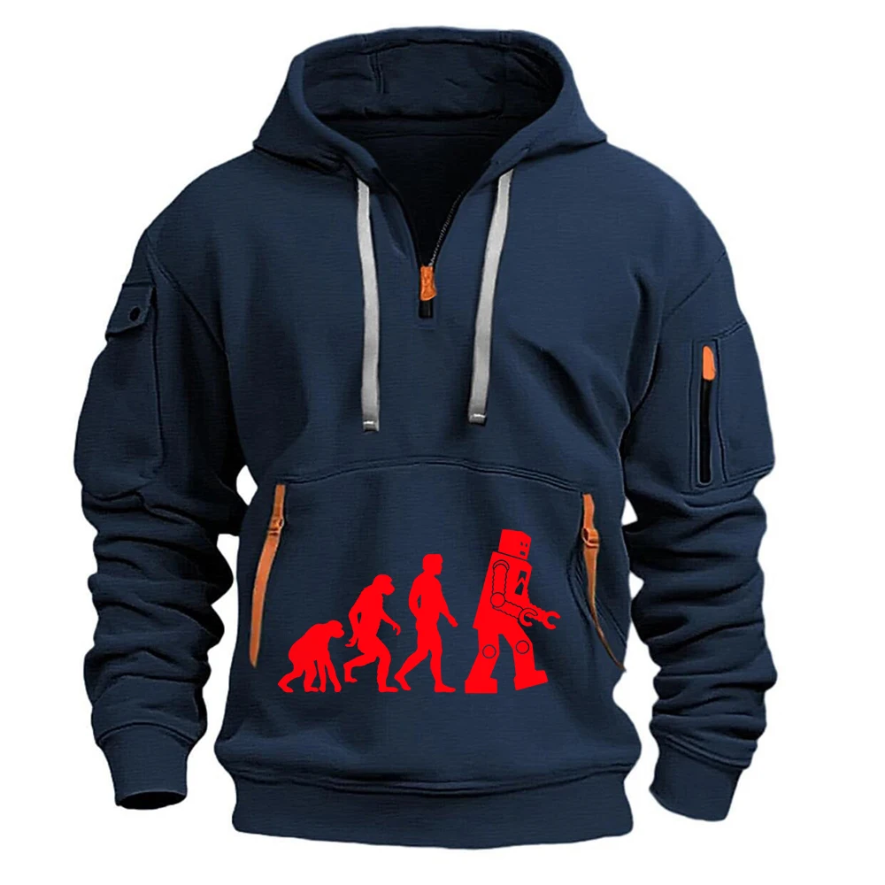 2026 Spring And Autumn Constant Temperature Comfort Hoodies Evolution Themed funny Logo Print Men's Hooded Drawstring Coat