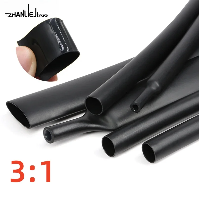 1m Waterproof Heat Shrink Tubing Kit with Adhesive - 1M 3:1 Heat Shrink Tube With Double Wall Glue Tube Diameter 1.6-50mm