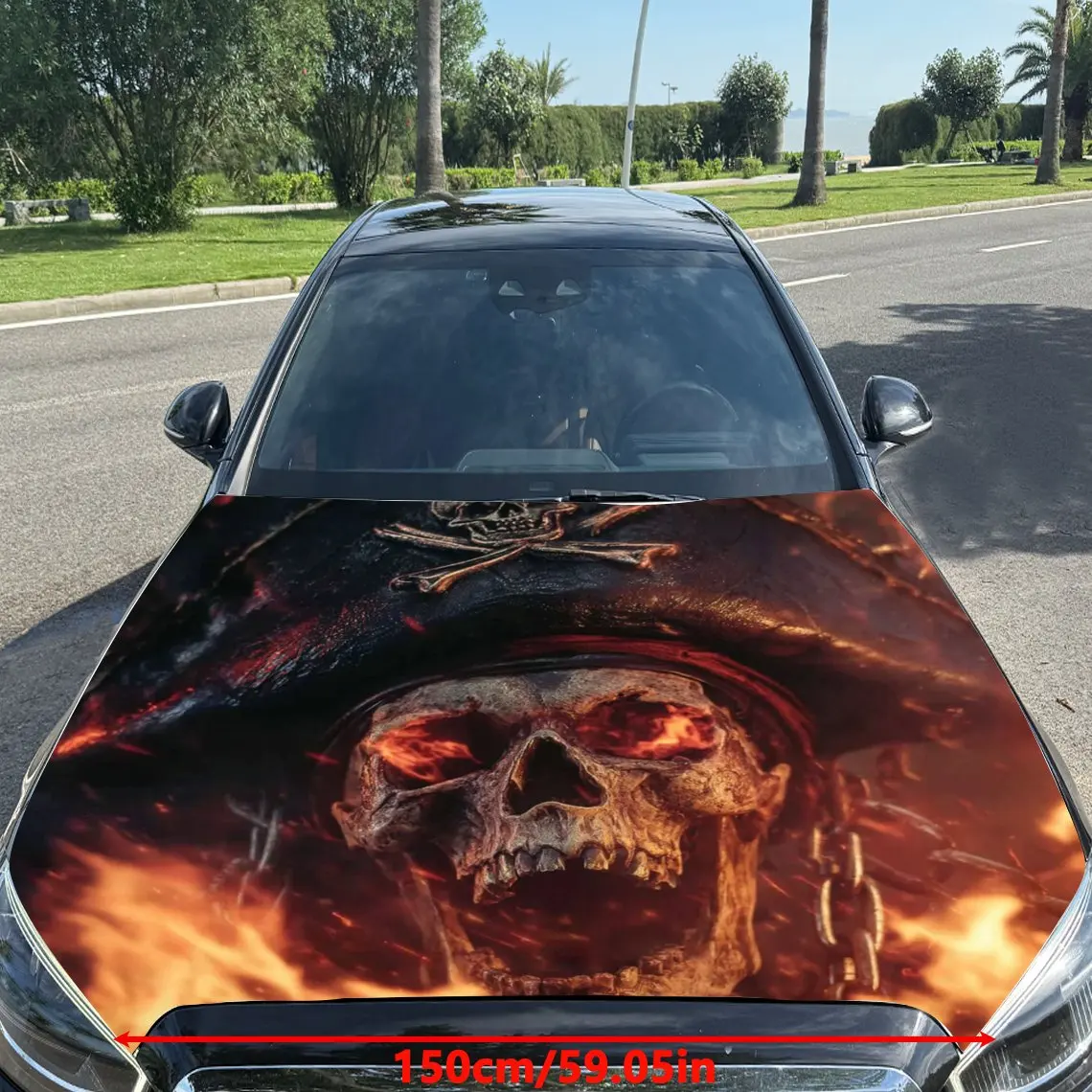 Flame Chain Pirates Car Hood Stickers,Durable PVC Vinyl Packaging,Enhanced Protection And Style,Easy To Apply And Disassemble,Su
