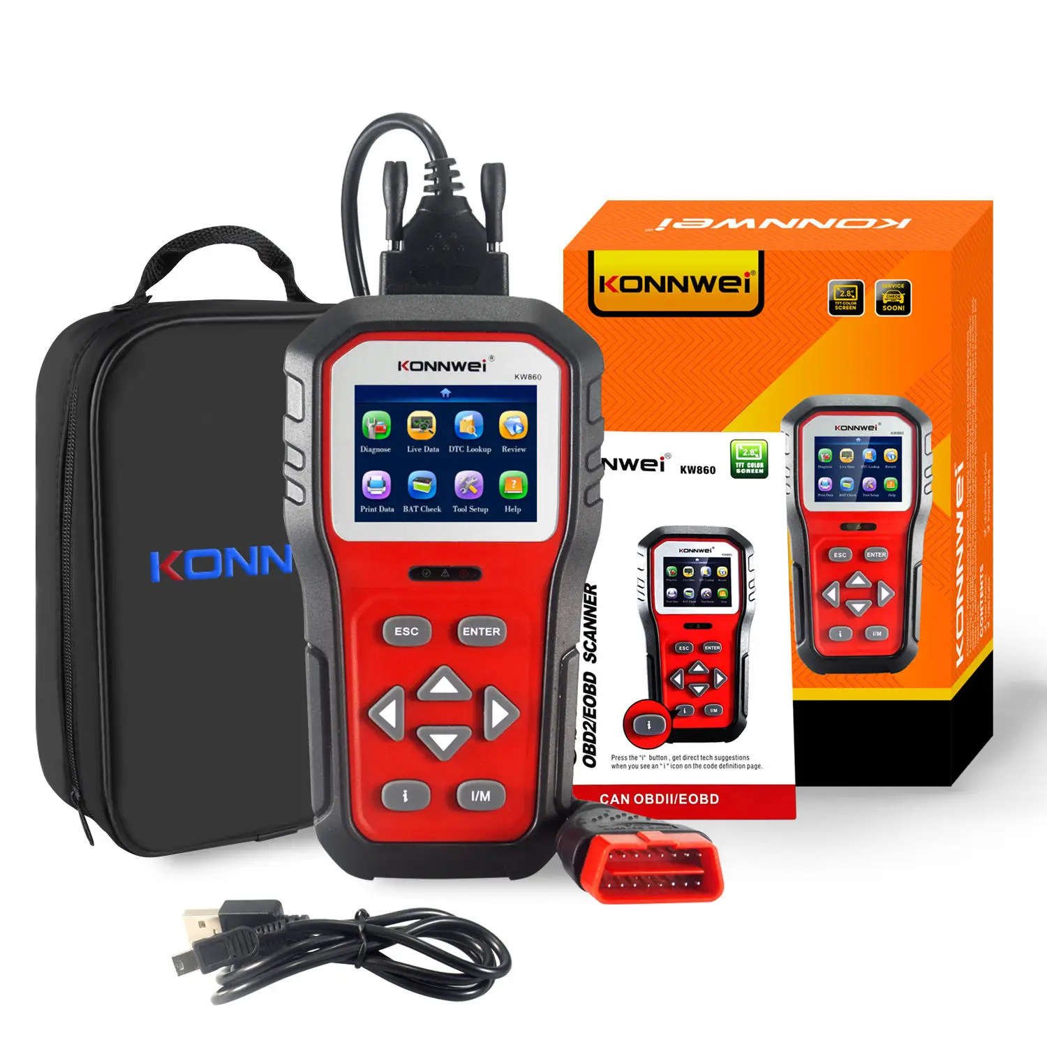 

KONNWEI KW860 Car OBD2 Diagnostic Tool Professional Battery Tester Cars I/M Readiness Oil Lamp Error Code Reader Auto Tools