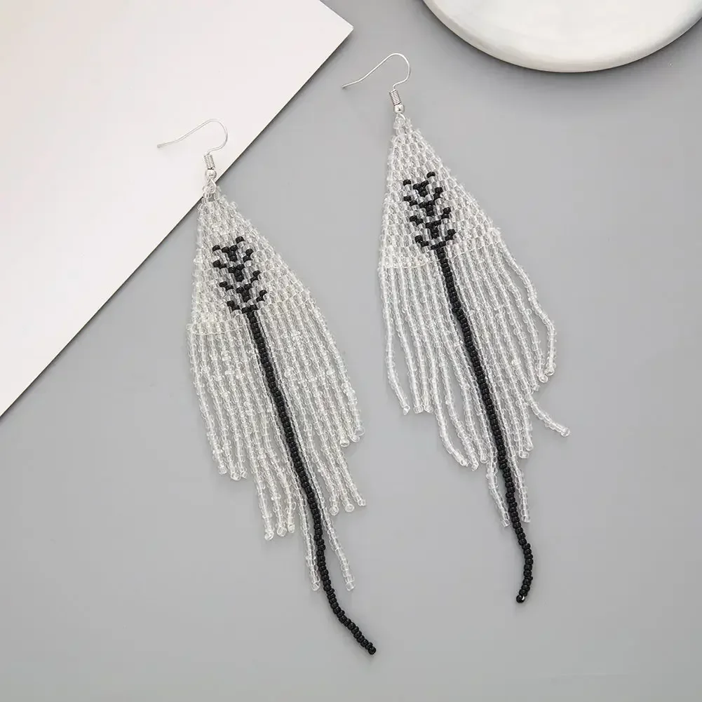 2025 Vintage Trendy Leaves Personalised Minimalist Ethnic Handwoven Bohemia Female Tassels Beaded Earrings For Women