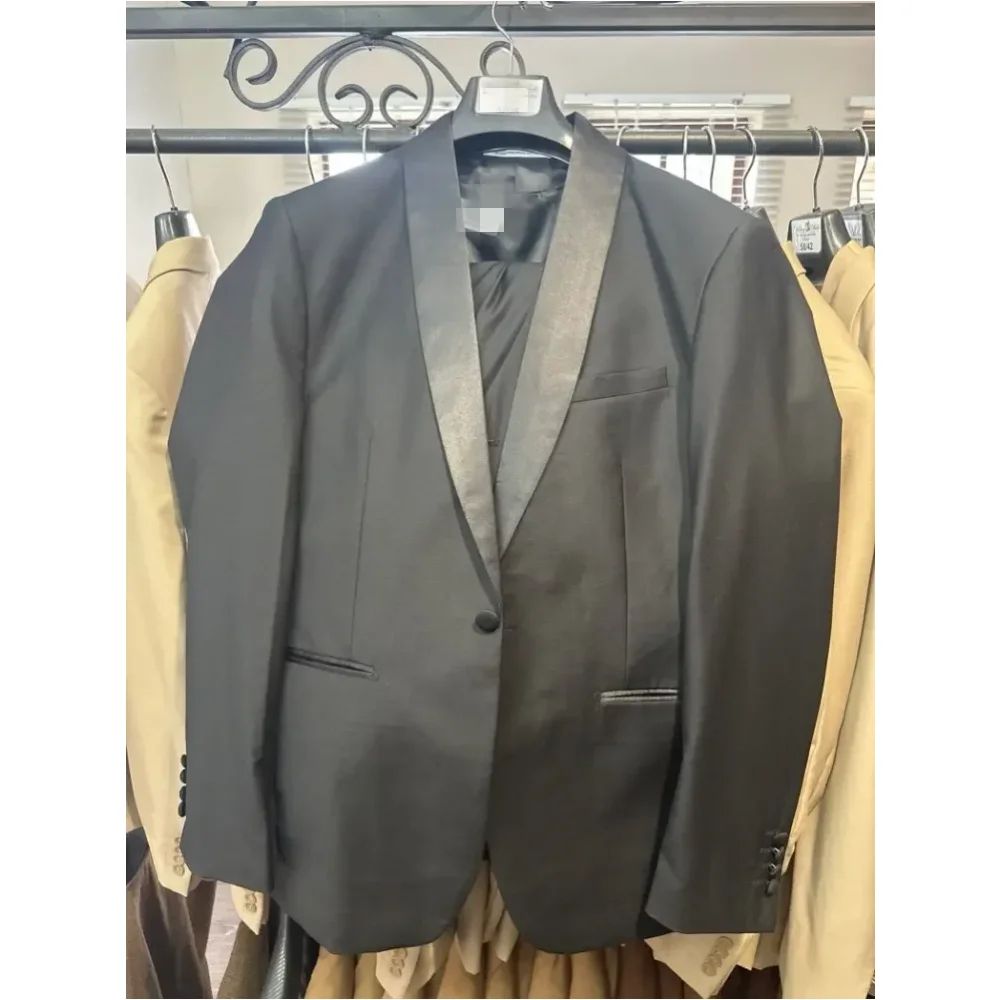 

Formal Suits For Men Black 3 Pieces Set Shawl Lapel One Button Business Tuxedos Wedding Groom Dress Custom Blazer Vest Pants