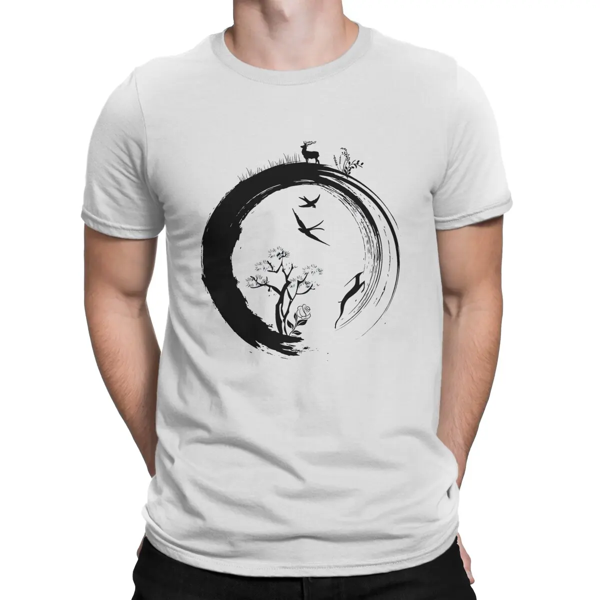 Enso Circle And Bonsai  Enso Zen Circle Japanese Symbol Life Nature Tree Wildlife Tshirt Homme Men's Streetwear Blusas Cotton