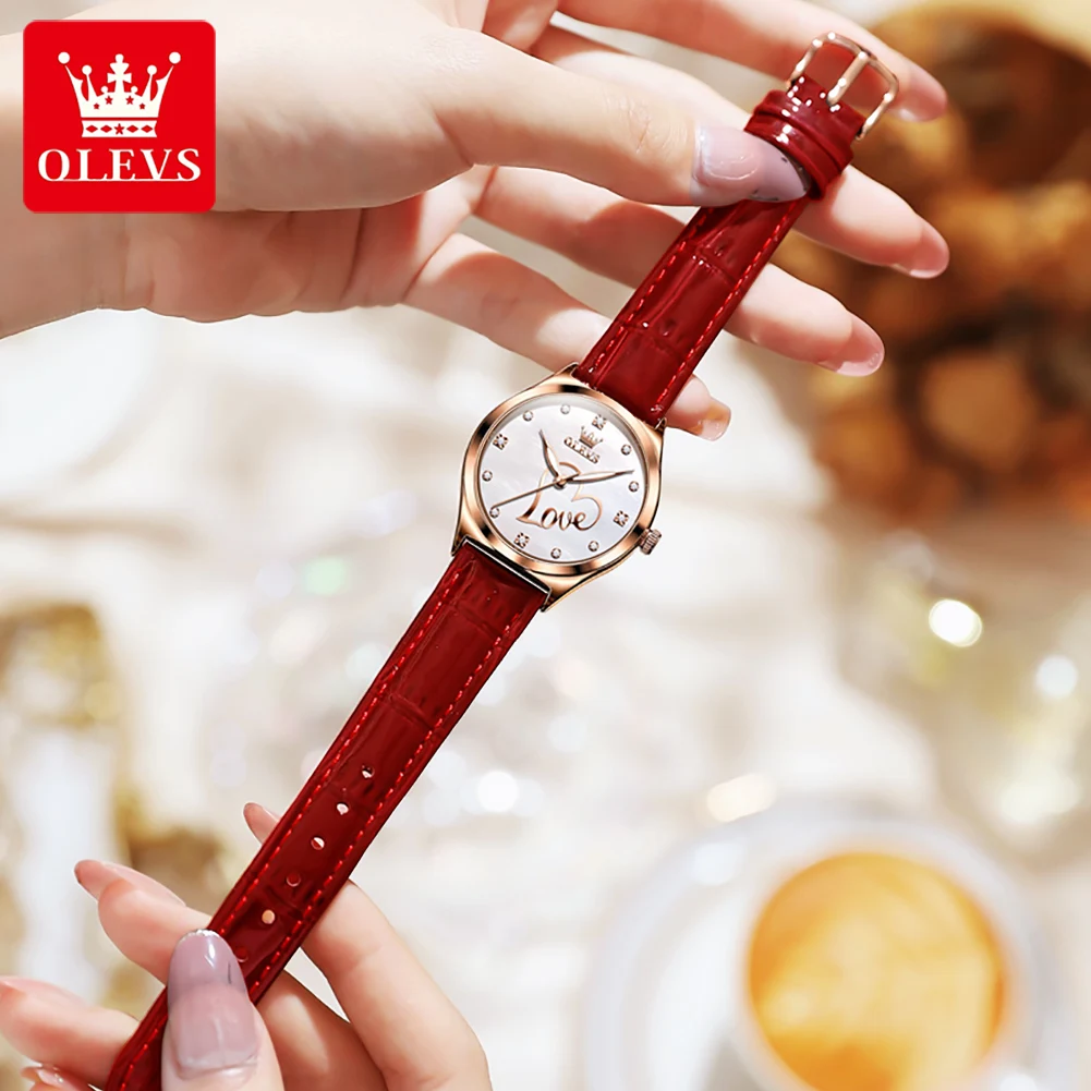 OLEVS-reloj de cuarzo con forma de corazón para mujer, pulsera de cuero elegante Original, resistente al agua, luminoso, 5580