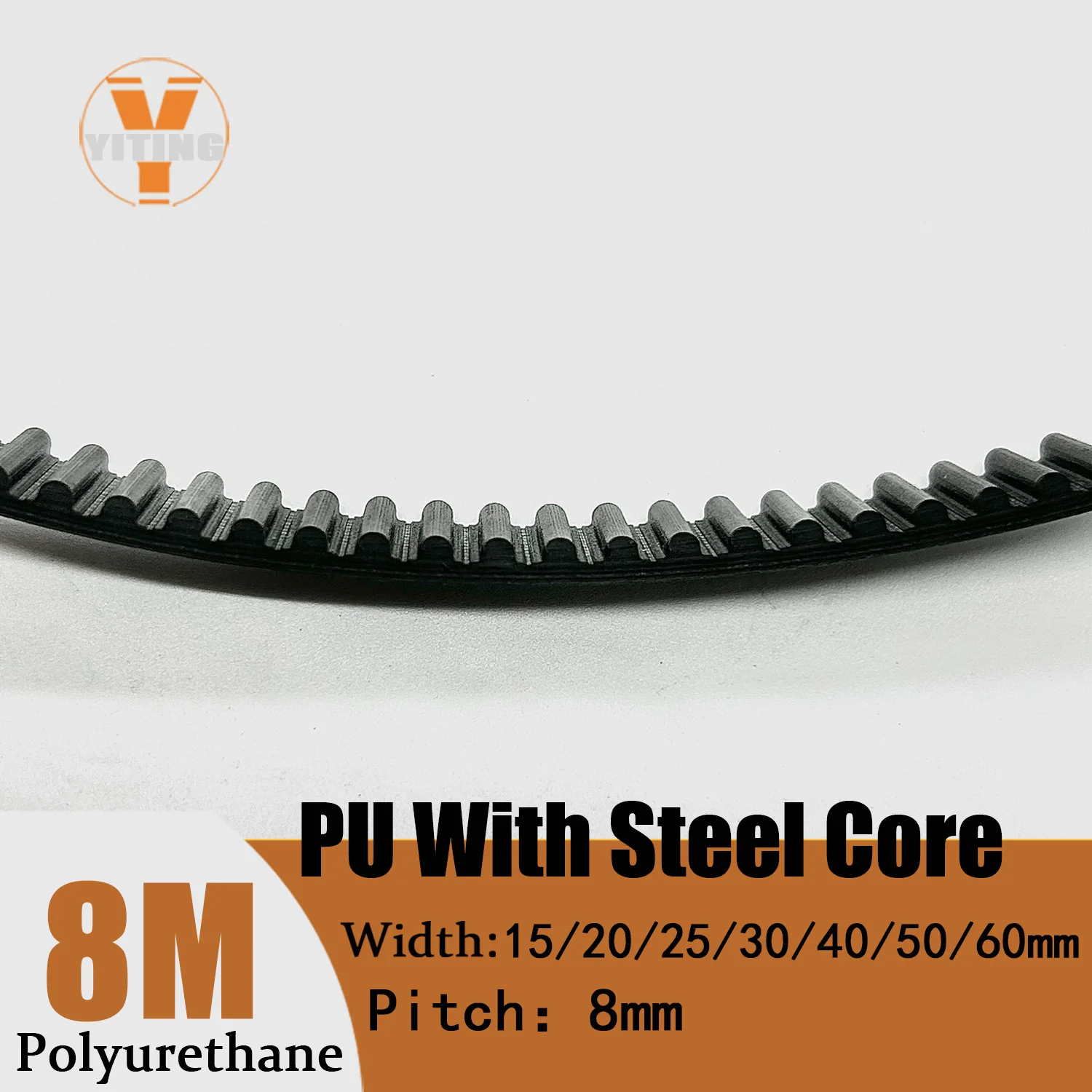 

HTD8M Belt Black PU with Steel Synchronous Belt Anti-wear Reinforce Open Belt Width 15/20/25/30/40/50/60mm 8M HTD Timing Belt