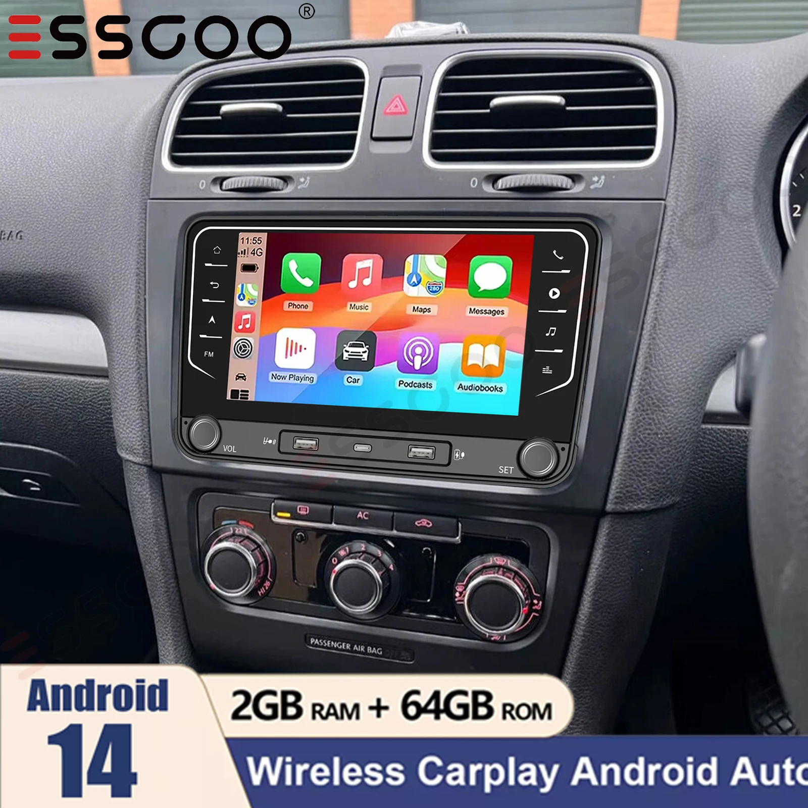7 "rádio estéreo do carro 4 + 64gb para volkswagen jetta golf 5/6 passat b6/b7 3c polo caddy carplay android 14 wifi gps bt + dab & dvr & ahd