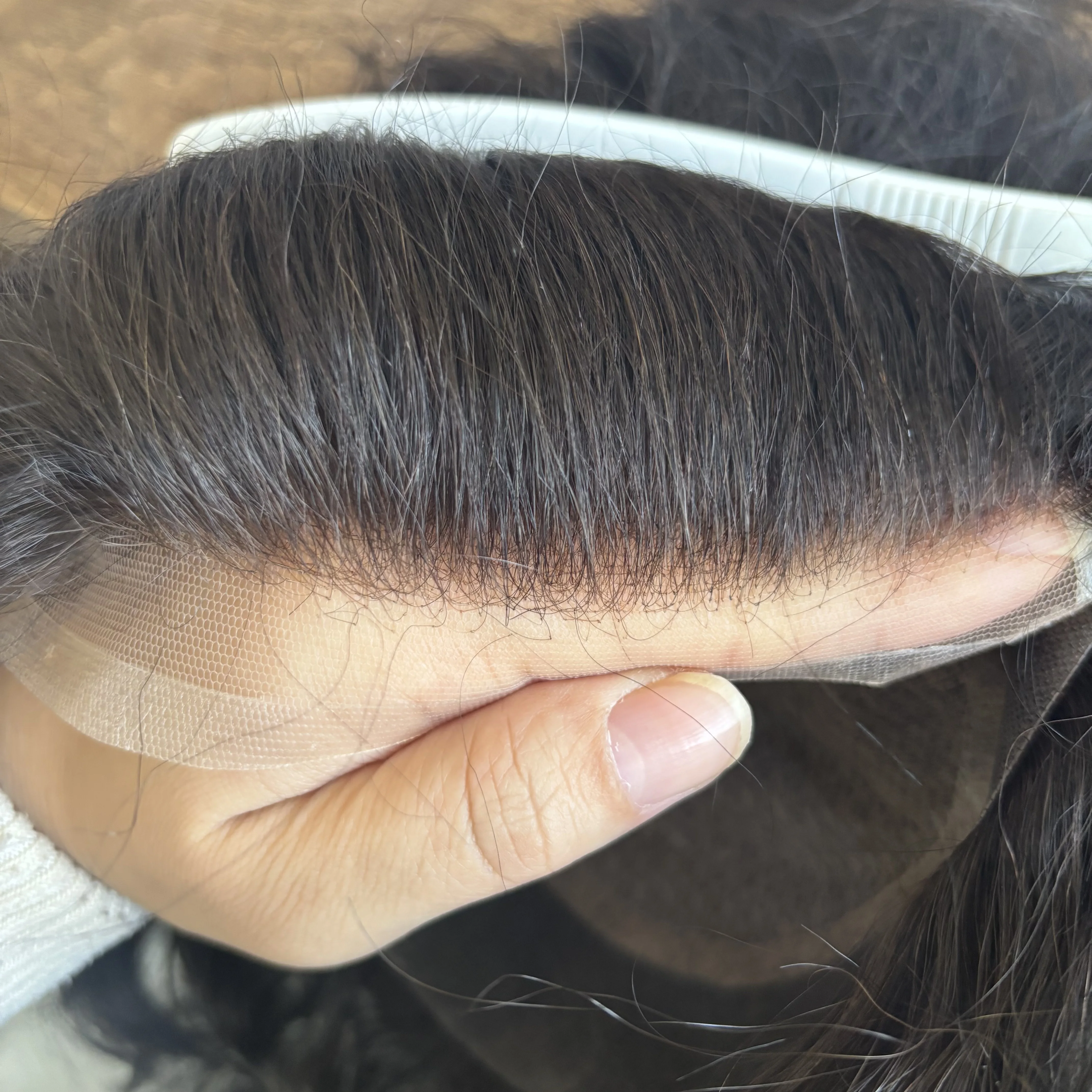 ابيض عقدة الحرير العلوي الدانتيل الجبهة رجل أوروبي الباروكات شعري طبيعي مستقيم متموج سوبر دائم سهلة ارتداء الرجال الشعر المستعار الراحة