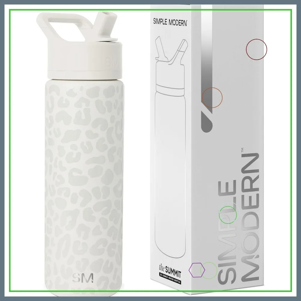

Бутылка для воды с вакуумной изоляцией и леопардовым принтом, соломенная крышка, многоразовая герметичная колба из нержавеющей стали для занятий спортом, 22 унции