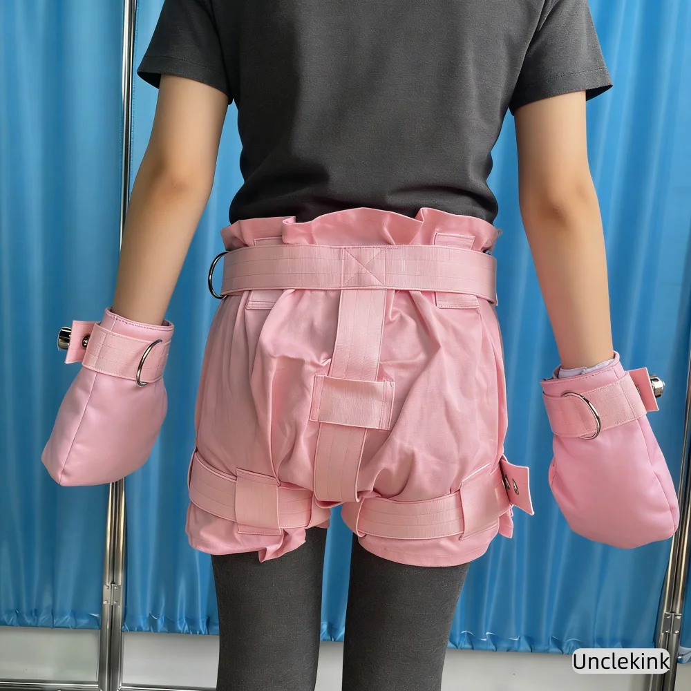 Pink Cotton Restraint Mitts and Pants Set Magnetic Lock Medical Protective Gear for Elderly Incontinent Patients Care