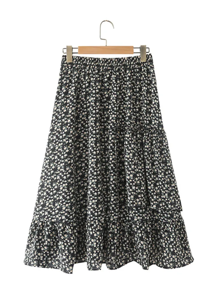 Plus Size Clothing For Summer Skirt Elastic Waist Asymmetric Stitching Floral Print Umbrella Skirt Large Size Bottoming Skirt