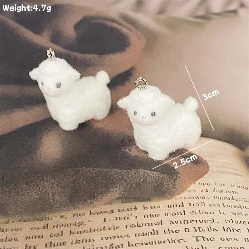 30PCS 3D Flocking little Sheep Charms Plush Doll Pendant for Necklace Earrings Jewelry Making DIY Handmade Accessories Wholesale