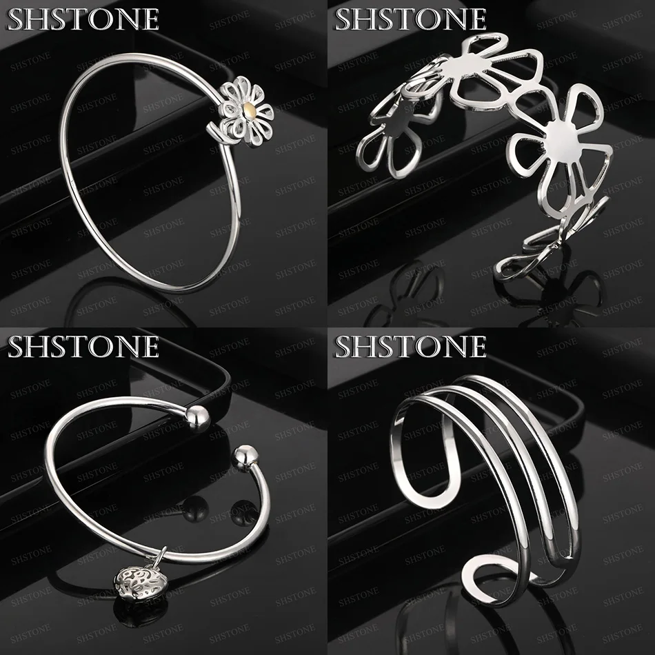 

Fashion New 925 Sterling Silver Daisy Flower Heart Three-line Opening Bangles Charm Wedding Party Fine Nice Jewelry Accessories