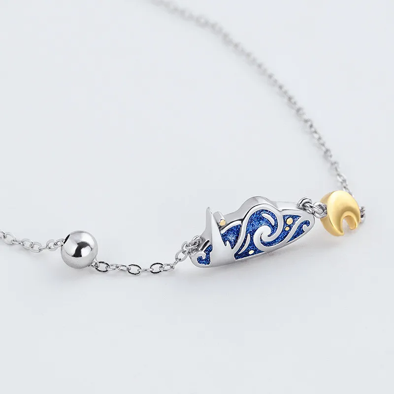 Uini-Tail Hot Sale New 925 Tibetan silver Van Gogh Star Necklace Personality Fashion Trend Sweet Golden Moon Necklace  XL007