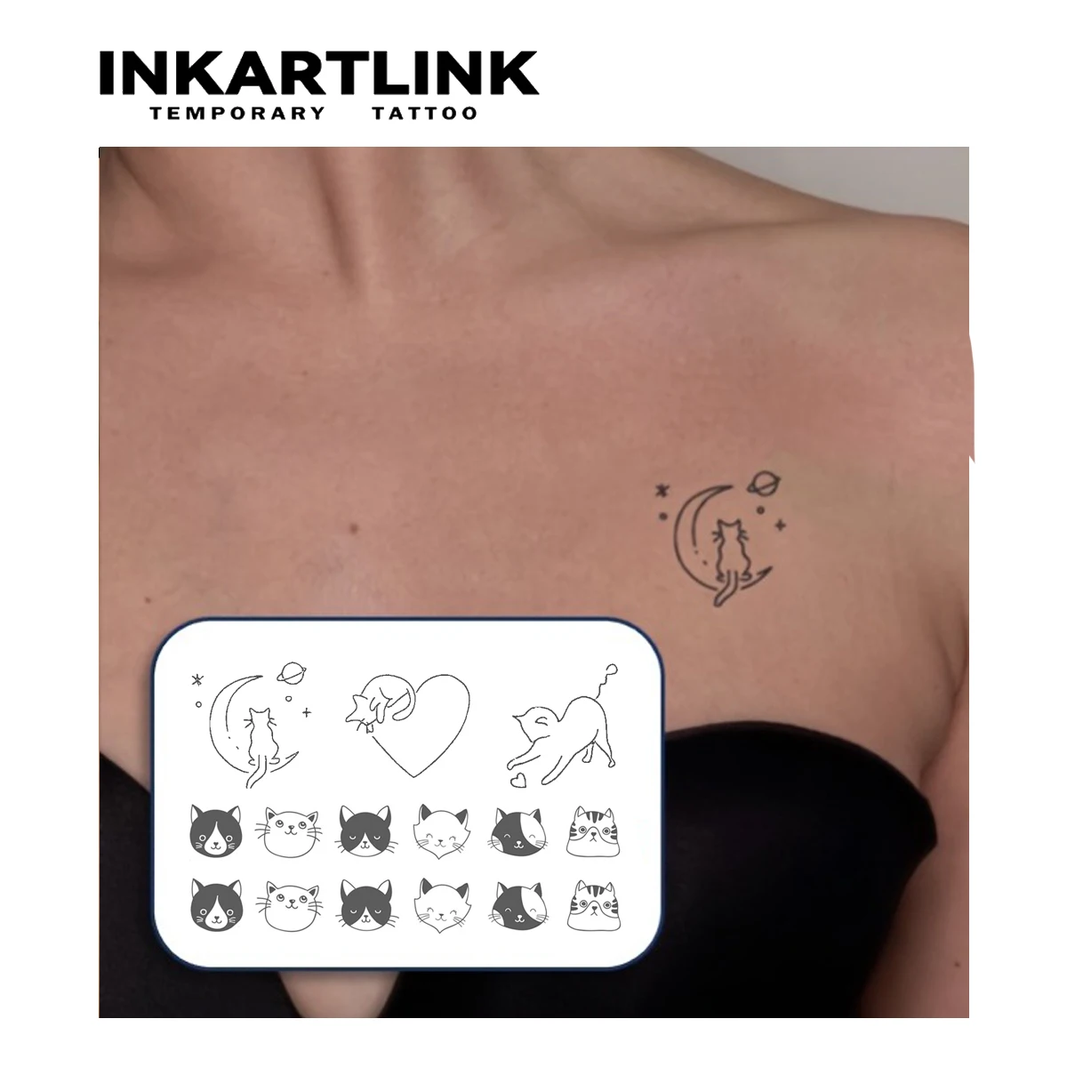 Line kitten  Temporary Tattoo,Lasts To 15 Days New Technology Magic Waterproof Semi Permanent Sticker.