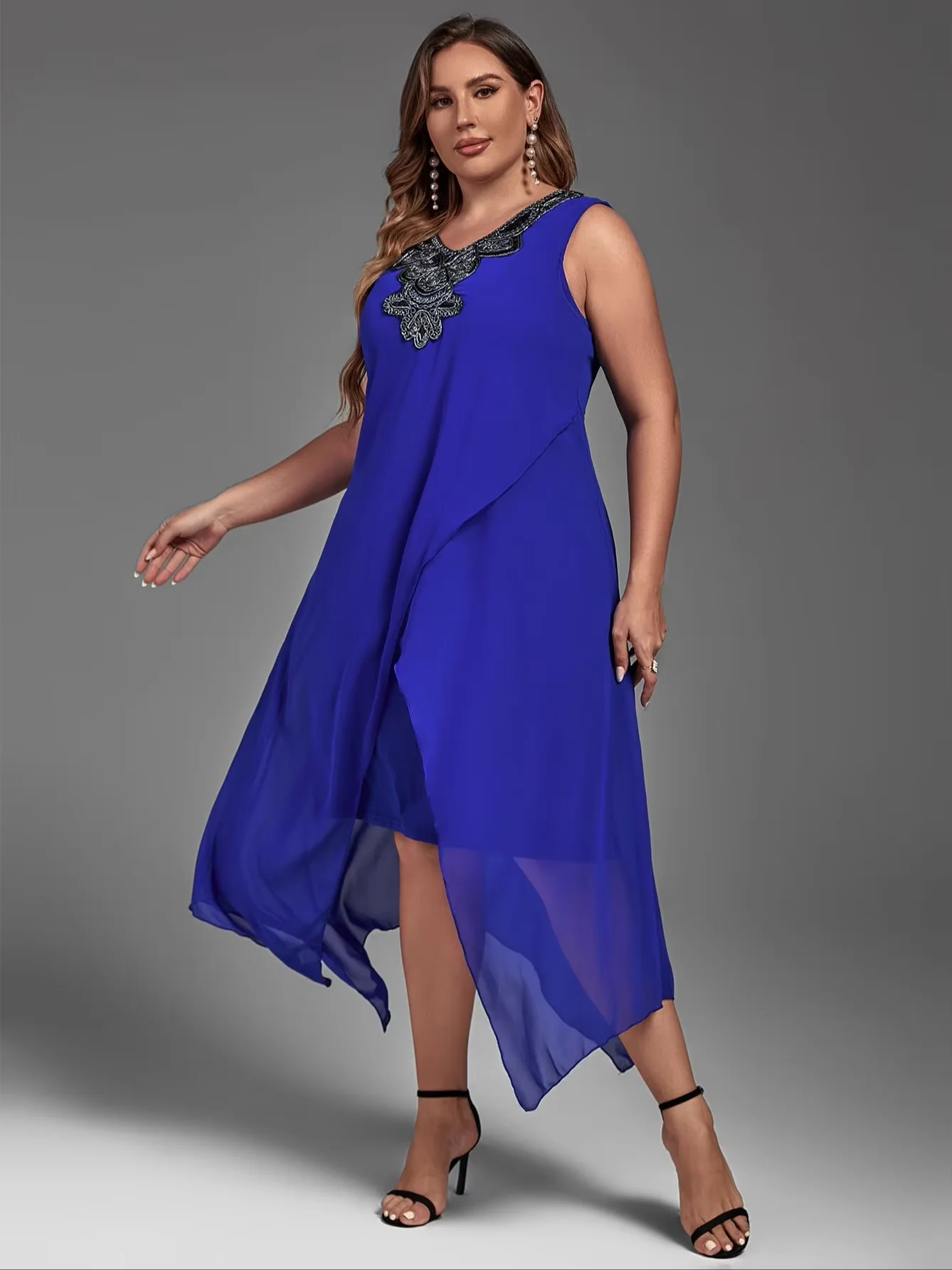 Plus Size Dress for Women Elegant Mesh Irregular Slim Long Dress 2025 Summer Casual Sleeveless Evening Party Dress 2XL 3XL 4XL view 6