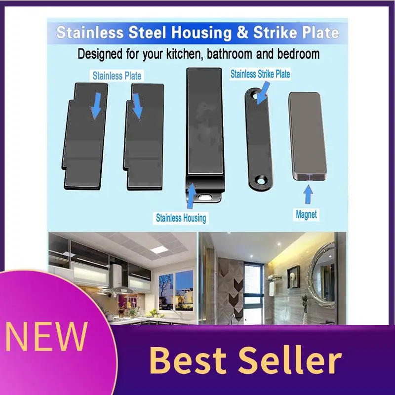 HFES 4-Pack Magnetic Door Catch High Magnetic Door Catch Stainless Steel Heavy Duty Catch For Kitchen Door Drawer Latch Black