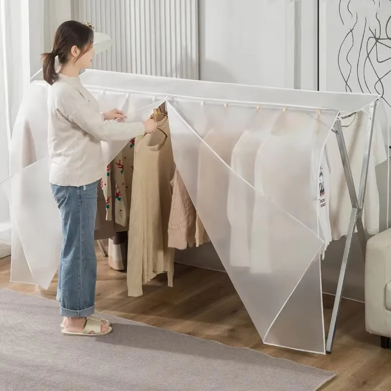 Double Rod Floor Standing Clothes Hanger Dust Cover Semi-transparent Home Dust Cover Cloth Bedroom Coat Down Jacket Dust Cover