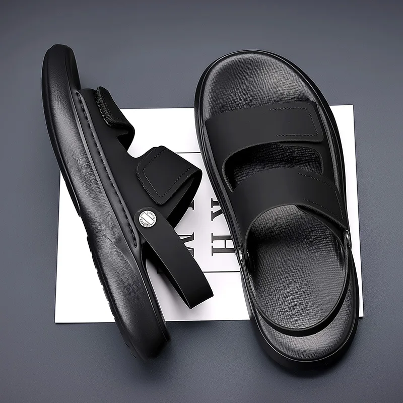 Summer Breathable Soft Soled Men's Casual Sandals with Anti Slip Outer Wear Beach Slippers Dual-use Driving Sandals
