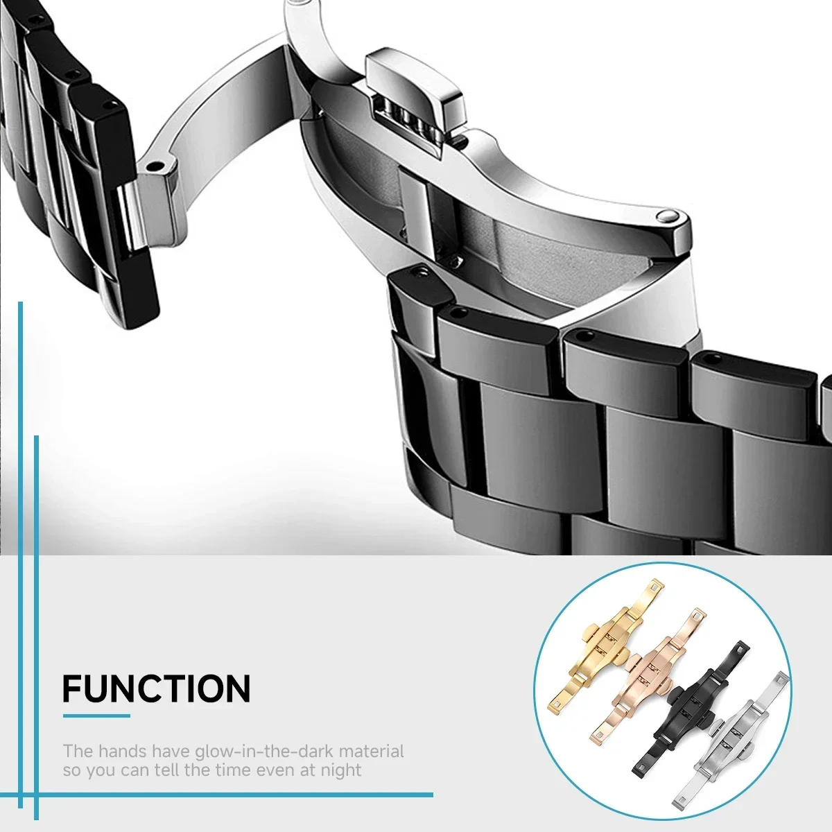 Polished Stainless Steel Buckle Watch Band Button Butterfly Clasp Double Press Folding Buckles Universal Strap Watch Accessories