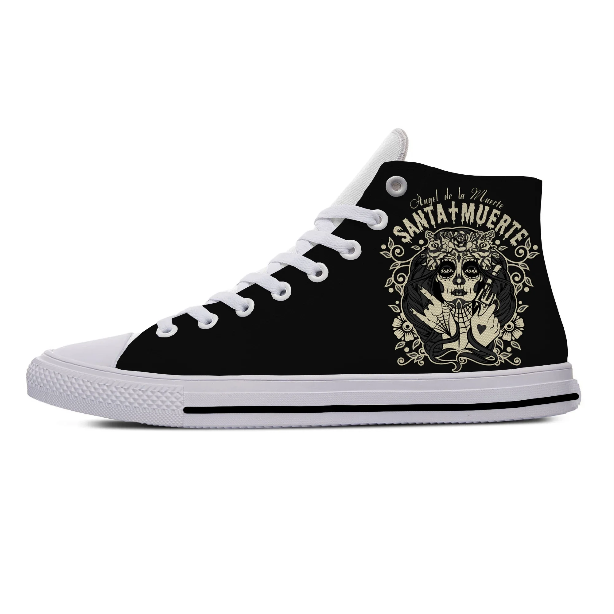 Sapatos leves de pano casual para homens e mulheres, top alto, sapatos clássicos de tábua, gótico de morte, caveira mexicana, legal Santa Muerte, quente