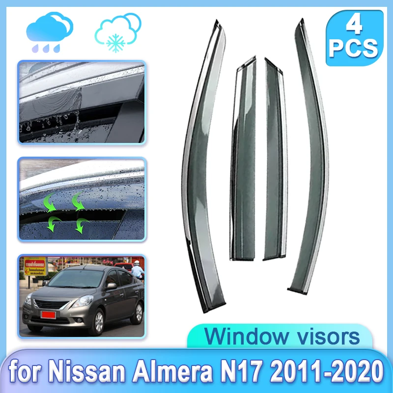 4x Car Window Door Visor for Nissan Sunny Almera Latio N17 2011~2020 Weathershield Door Visor Wind Rain Guard Shades Accessories