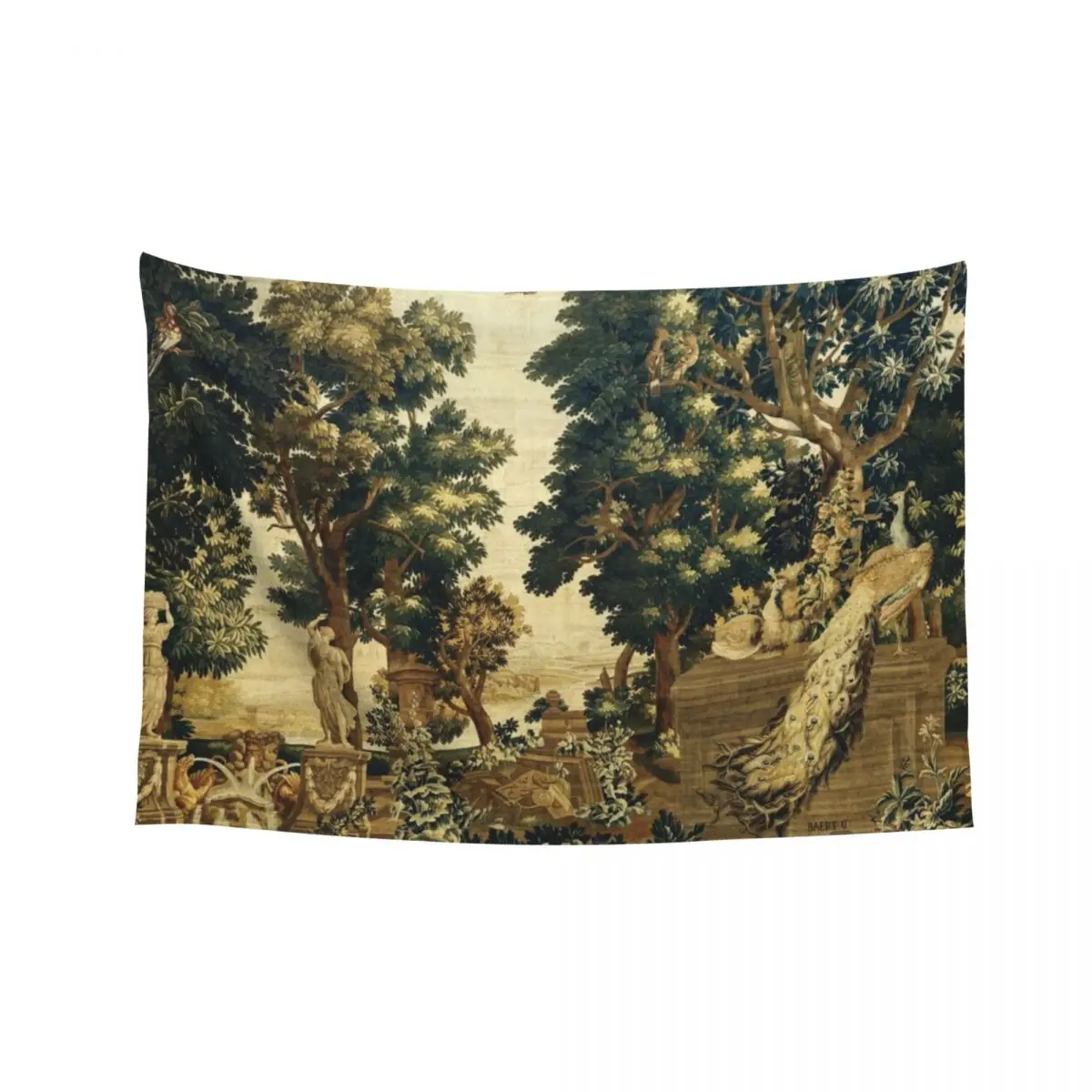 

Wood Landscape with Pecocks ,Cranes,Trees and River, Antique Flemish Tapestry Home Decor Accessories Anime Decor Tapestry