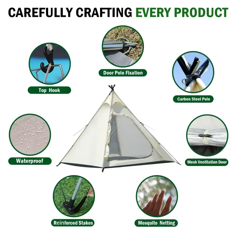 4-Person Family Gathering Indian Style Pyramid Tent Oxford 4-season Double Door One Bedroom Sun Shade Rainproof 1500-2000mm