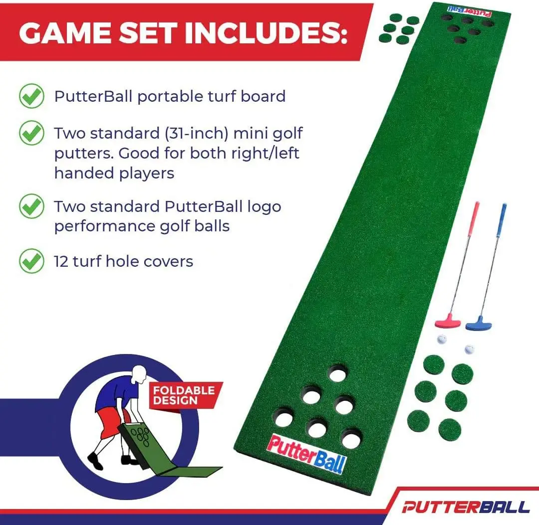 Game Set The Original - Includes 2 Putters, 2 Golf Balls, Green Putting Pong Golf Mat, Hole Covers & Carryi